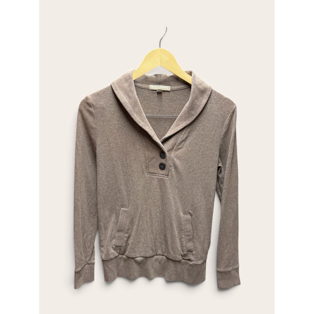 Banana Republic Women XS Taupe Brown Shawl Collar Button Pullover Sweatshirt